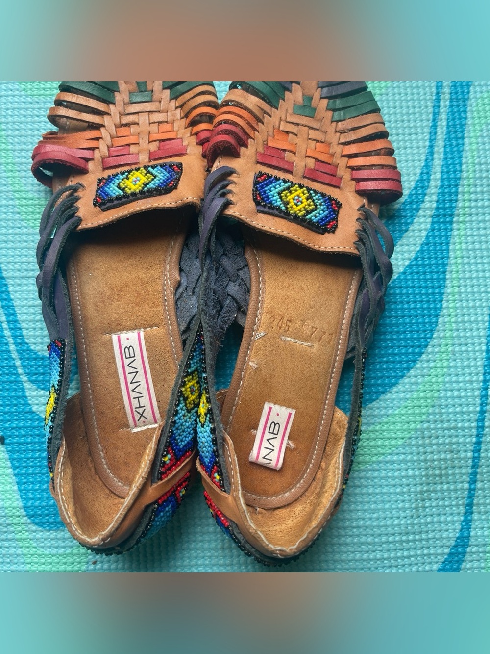& Other Stories Multicolor Woven Leather Huarache Flats - Tan, Red, Green, Blue
